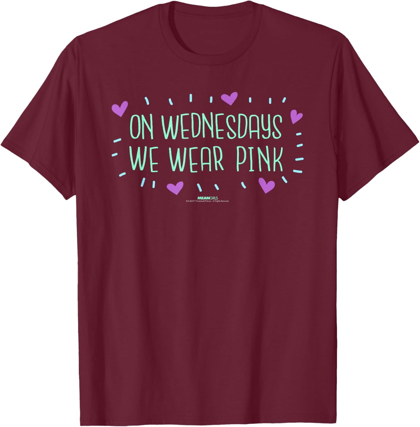 Mean Girls On Wednesdays We Wear Pink Hearts Y2K Movie T-Shirt - T-Shirt | Maroon