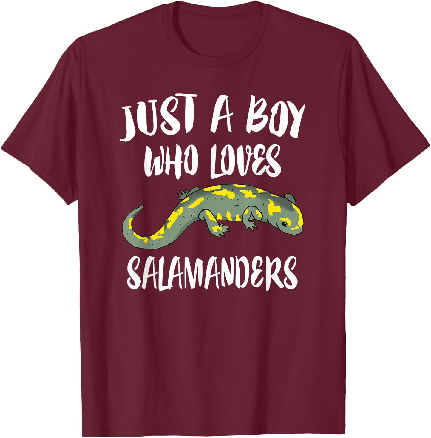 Just A Boy Who Loves Salamanders Lizard Gift T-Shirt - T-Shirt | Maroon