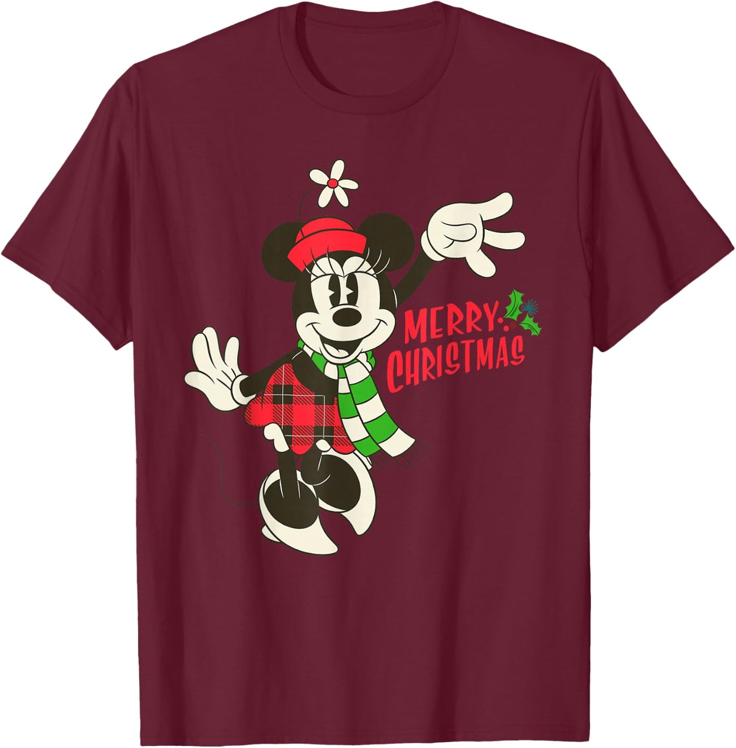 Disney Vintage Minnie Mouse Christmas T-Shirt - T-Shirt | Maroon