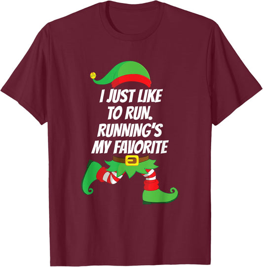 I Just Like to Run Running Runner Jog Christmas Elf Gift T-Shirt - T-Shirt | Maroon