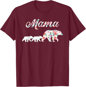Floral Mama Bear, Mom of 2 Shirt,Mama Bear and 2 Cubs T-Shirt - T-Shirt | Maroon