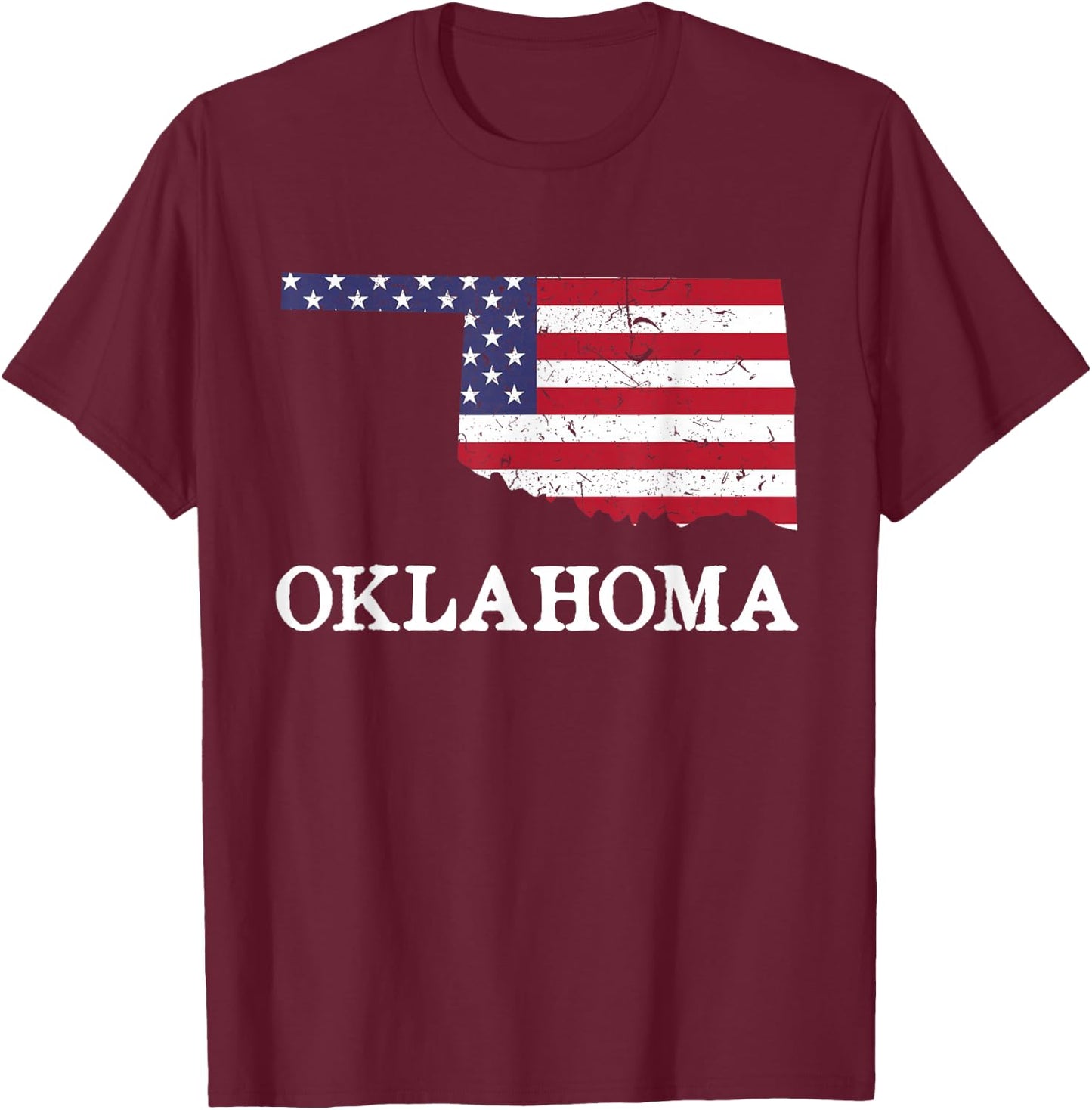 Oklahoma Map State American Flag Shirt 4th Of July Pride Women Kids Men T-Shirt - T-Shirt | Maroon