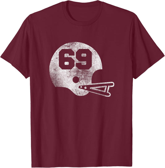 Vintage Football Jersey Number 69 Player Number T-Shirt - T-Shirt | Maroon