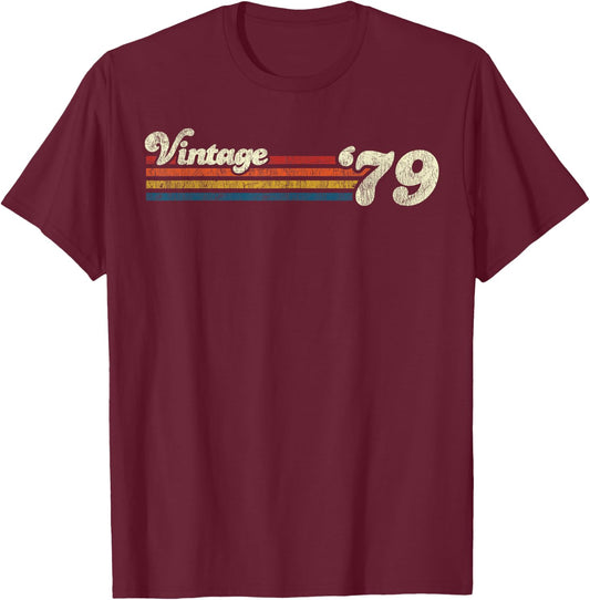 Vintage Retro Birthday 44th Birthday Retro Color Black Small Classic Fit Casual Party T-Shirt - T-Shirt | Maroon