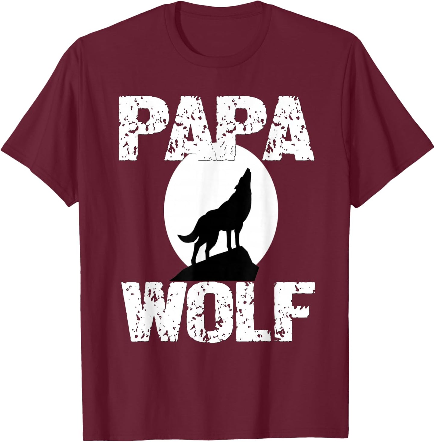 Papa Wolf Matching Family Wolves Moon Father Dad Grandpa T-Shirt - T-Shirt | Maroon