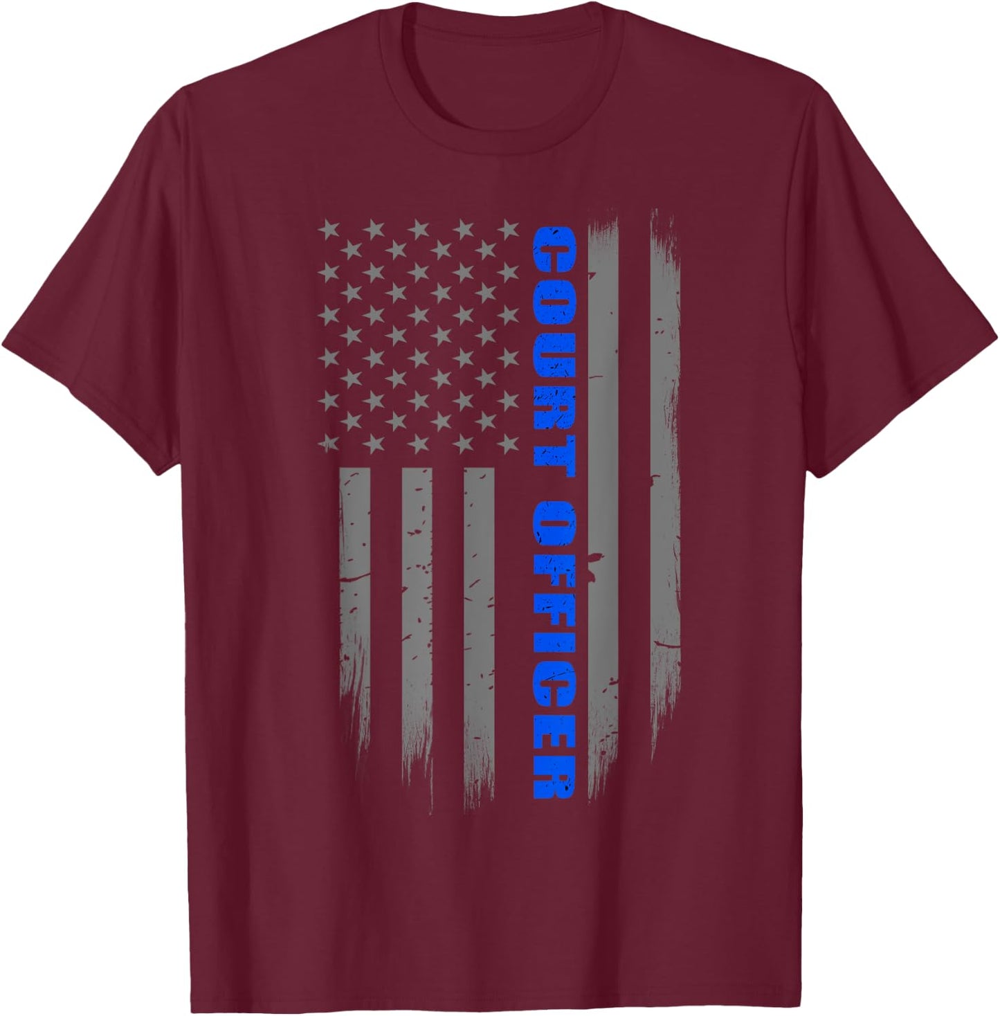 Court Officer Gift - Thin Blue Line American Flag T-Shirt - T-Shirt | Maroon