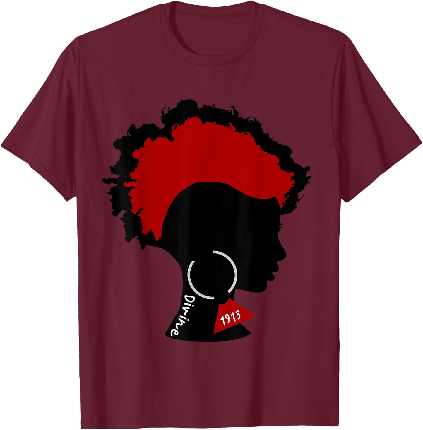DST Divine Afro Frohawk Diva Tattoo 1913 Delta Earring Small T-Shirt - T-Shirt | Maroon