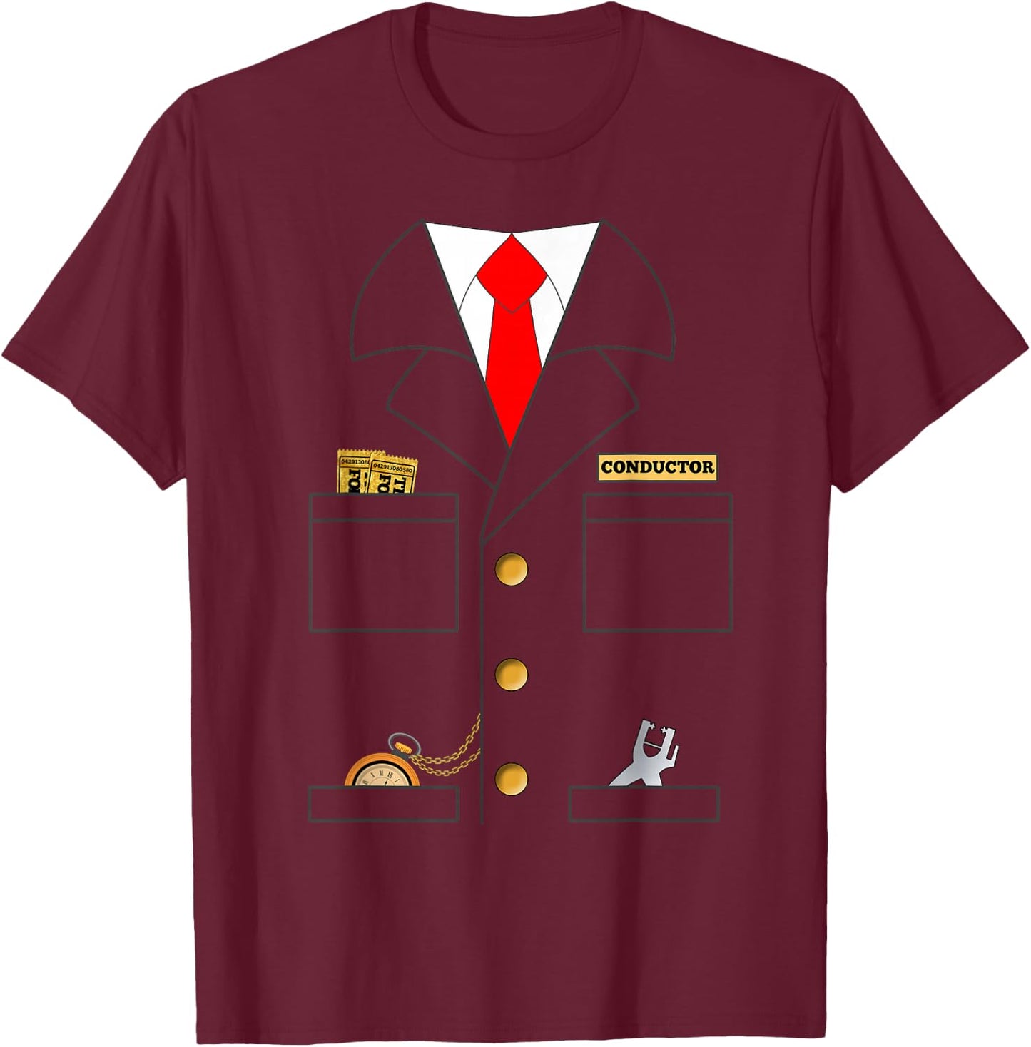 Train Conductor Shirt Costume | Adults | Kids T-Shirt - T-Shirt | Maroon