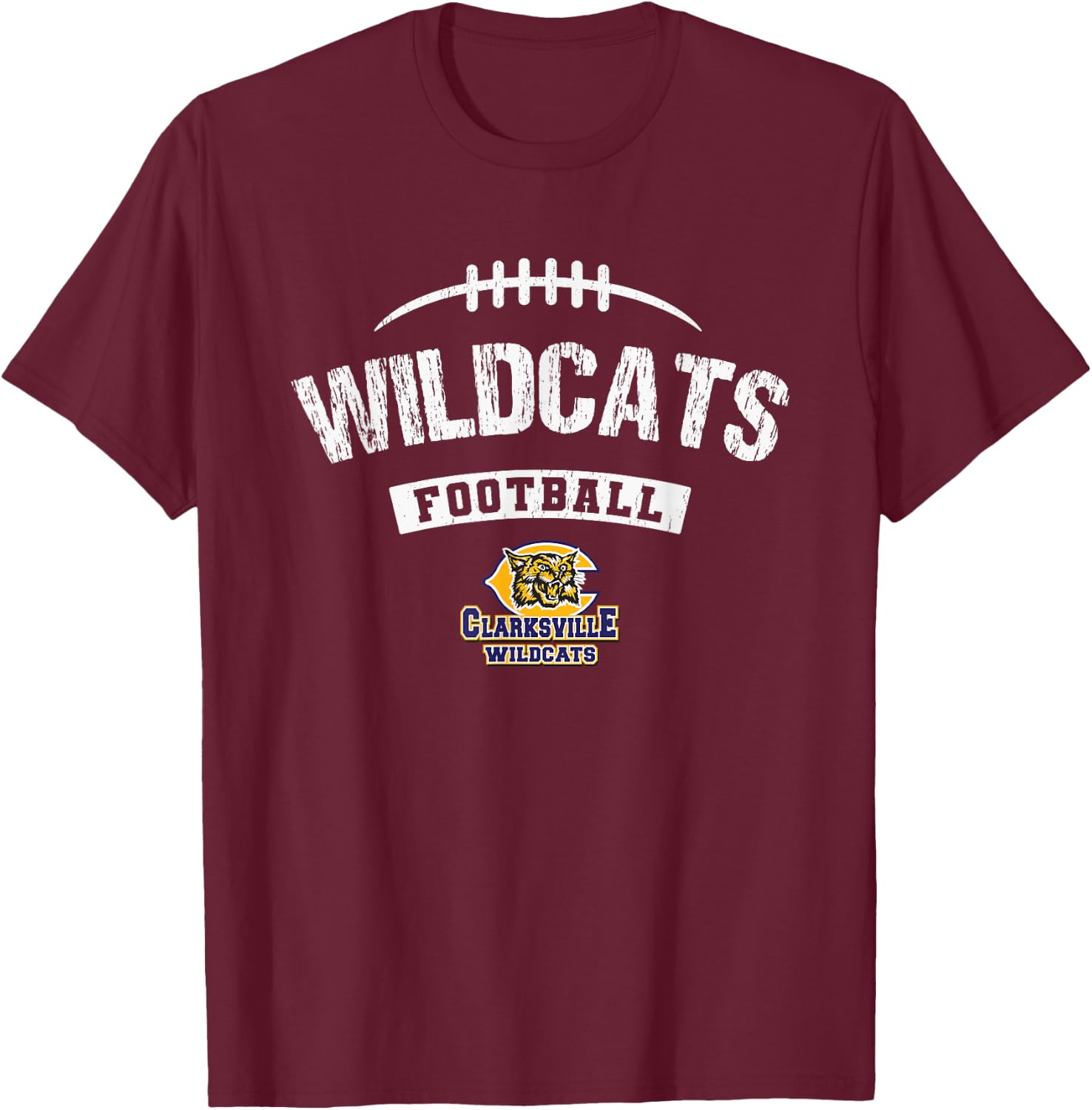 Clarksville Wildcats Logo Football Distressed HS T-Shirt - T-Shirt | Maroon