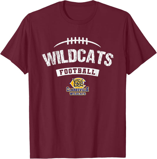 Clarksville Wildcats Logo Football Distressed HS T-Shirt - T-Shirt | Maroon