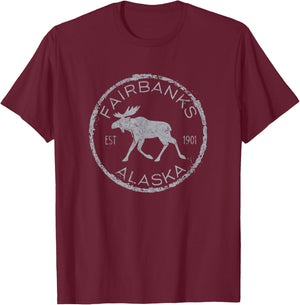 Fairbanks Alaska Moose Vintage Retro Weathered Design T-Shirt - T-Shirt | Maroon