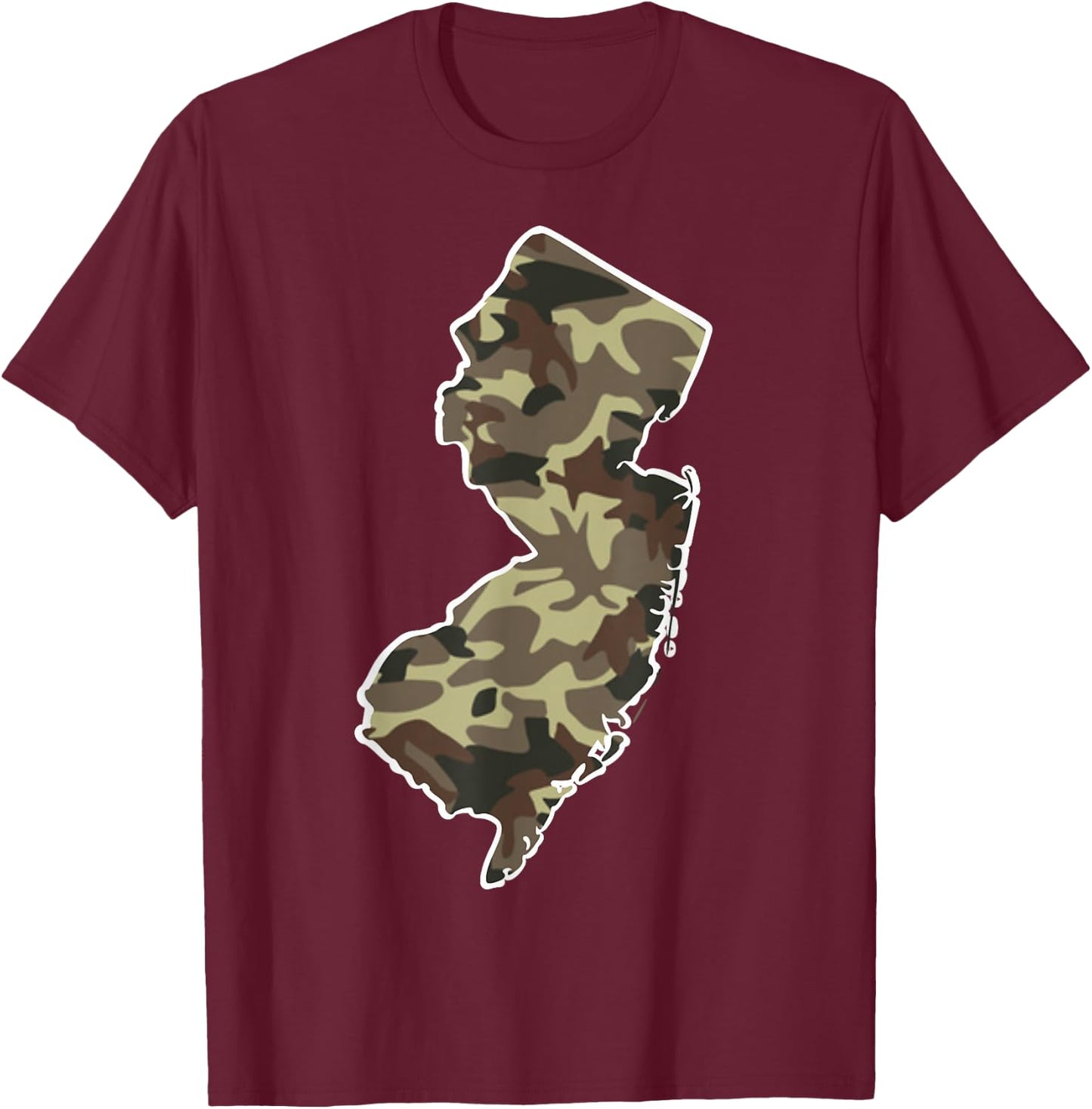 New Jersey Pride Hunting Military Camo NJ State Map T-Shirt - T-Shirt | Maroon