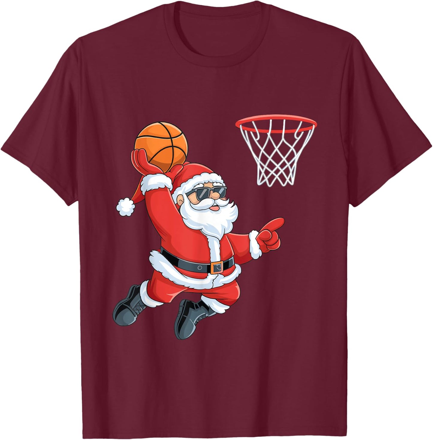 Christmas Santa Claus Dunking A Basketball Kids Boys Xmas T-Shirt - T-Shirt | Maroon