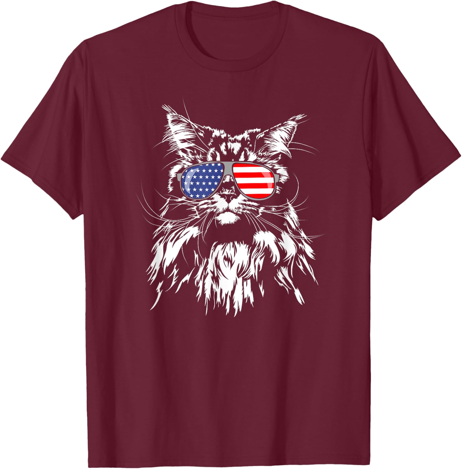 Funny Proud Maine Coon American Flag cat Shirt T-Shirt - T-Shirt | Maroon