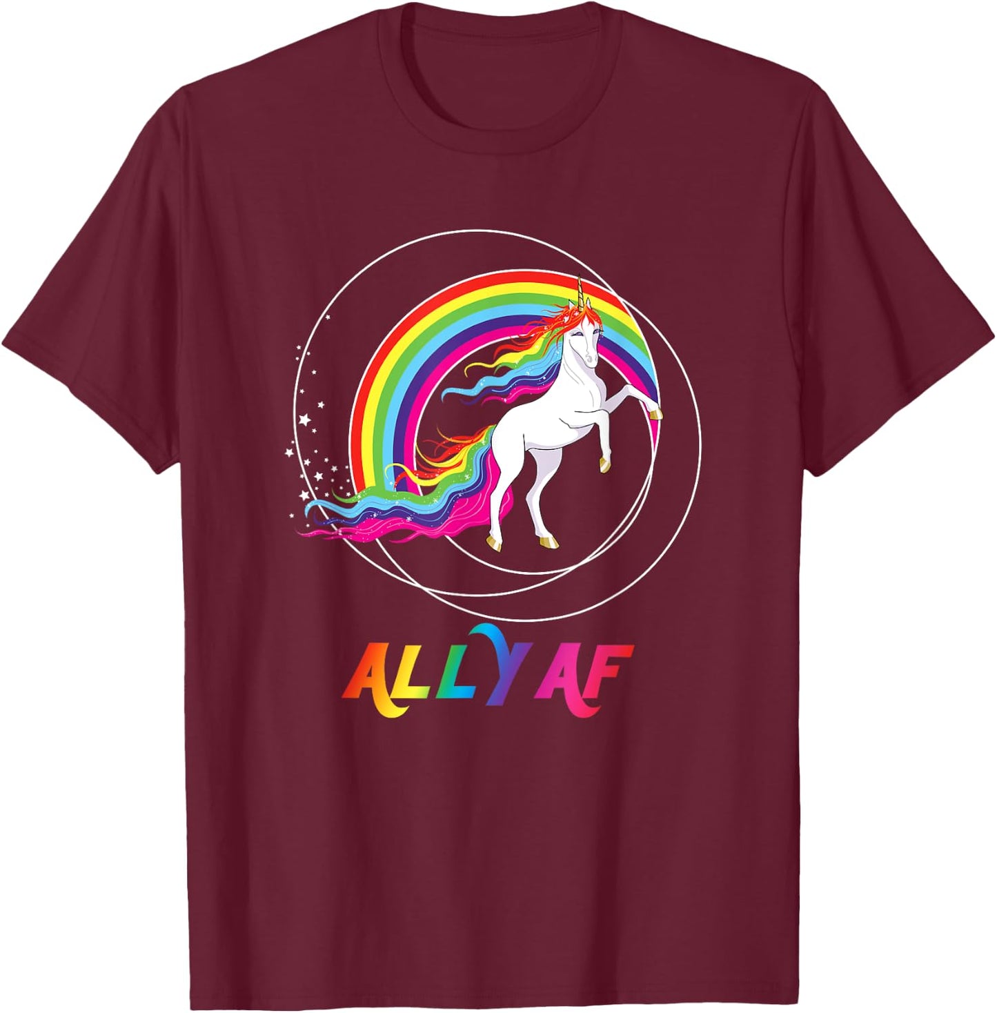 Proud Ally AF Gay Pride Allies Rainbow Pride Flag Unicorn T-Shirt - T-Shirt | Maroon