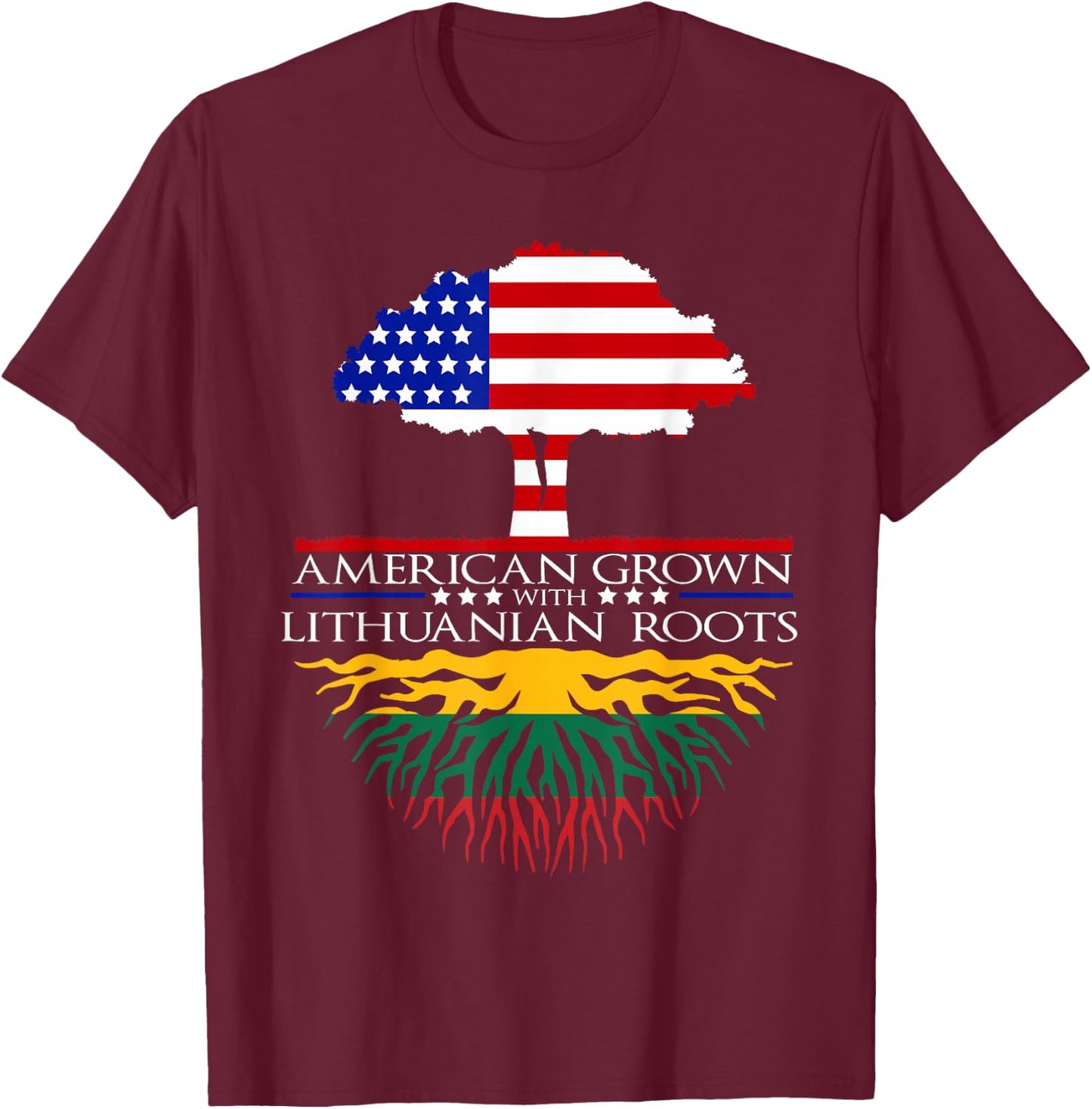 Lithuanian Roots American Grown Tree Flag USA Lithuania T-Shirt - T-Shirt | Maroon