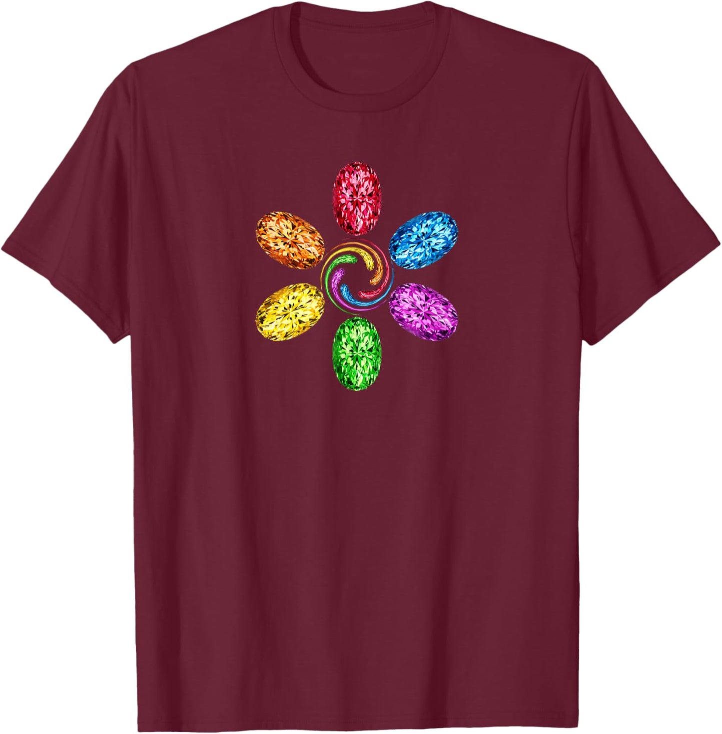 All Stones Rainbow Spiral Chakra T-Shirt - T-Shirt | Maroon