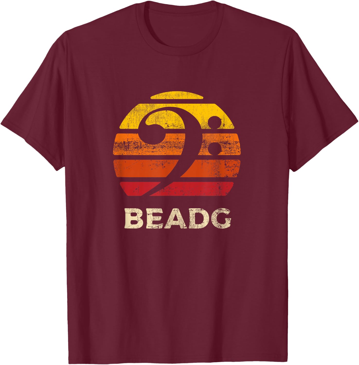 BEADG Vintage Bass Clef Sunset Bassist 5 String Player Gifts T-Shirt - T-Shirt | Maroon