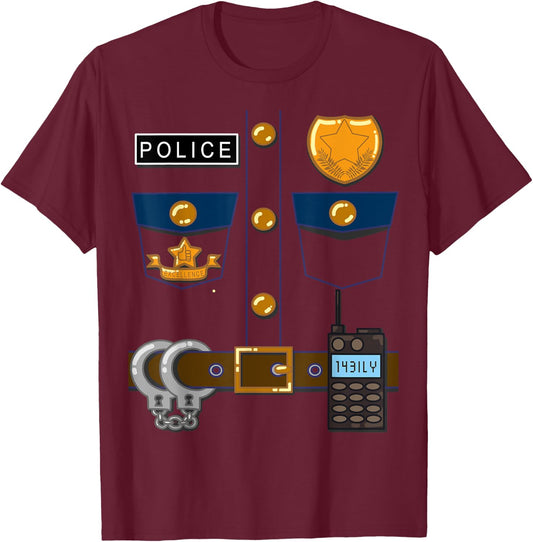 Policeman Costume Funny Halloween Police Officer T Shirt T-Shirt - T-Shirt | Maroon
