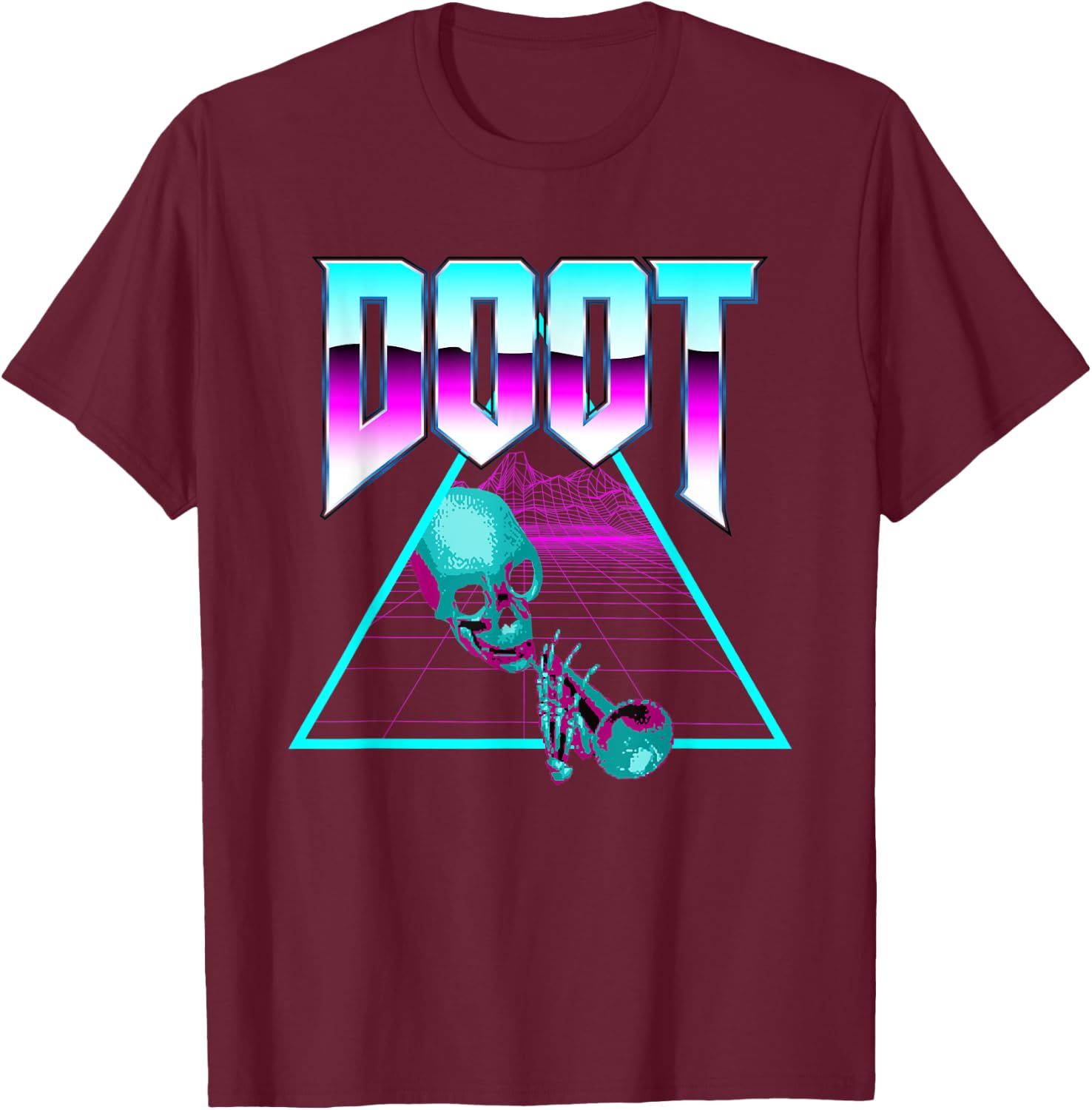 Doot Doot Mr Skeltal Synthwave Streetwear T-Shirt - T-Shirt | Maroon
