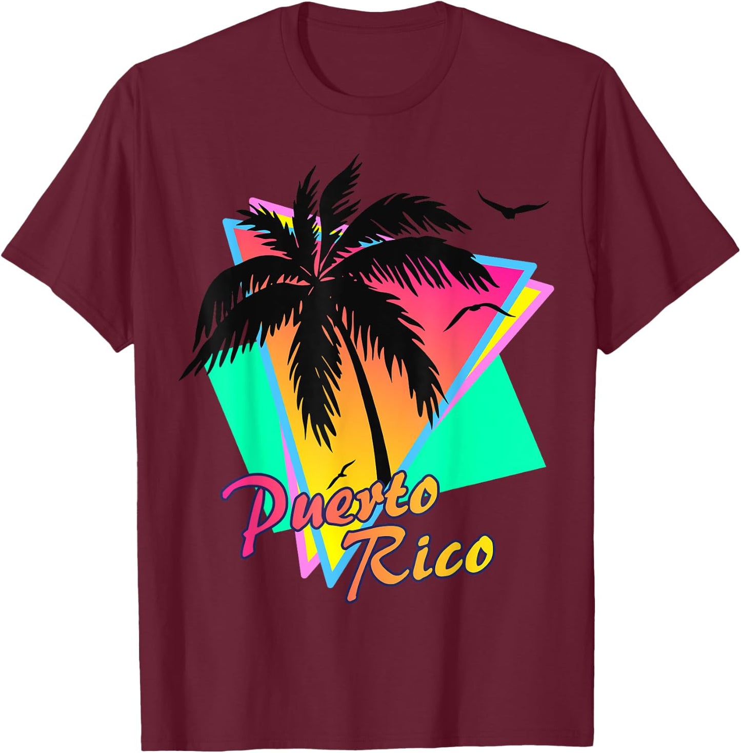 Puerto Rico 80s Tropical Summer Beach Palm Tree Sunset Men Women Kids T-Shirt - T-Shirt | Maroon