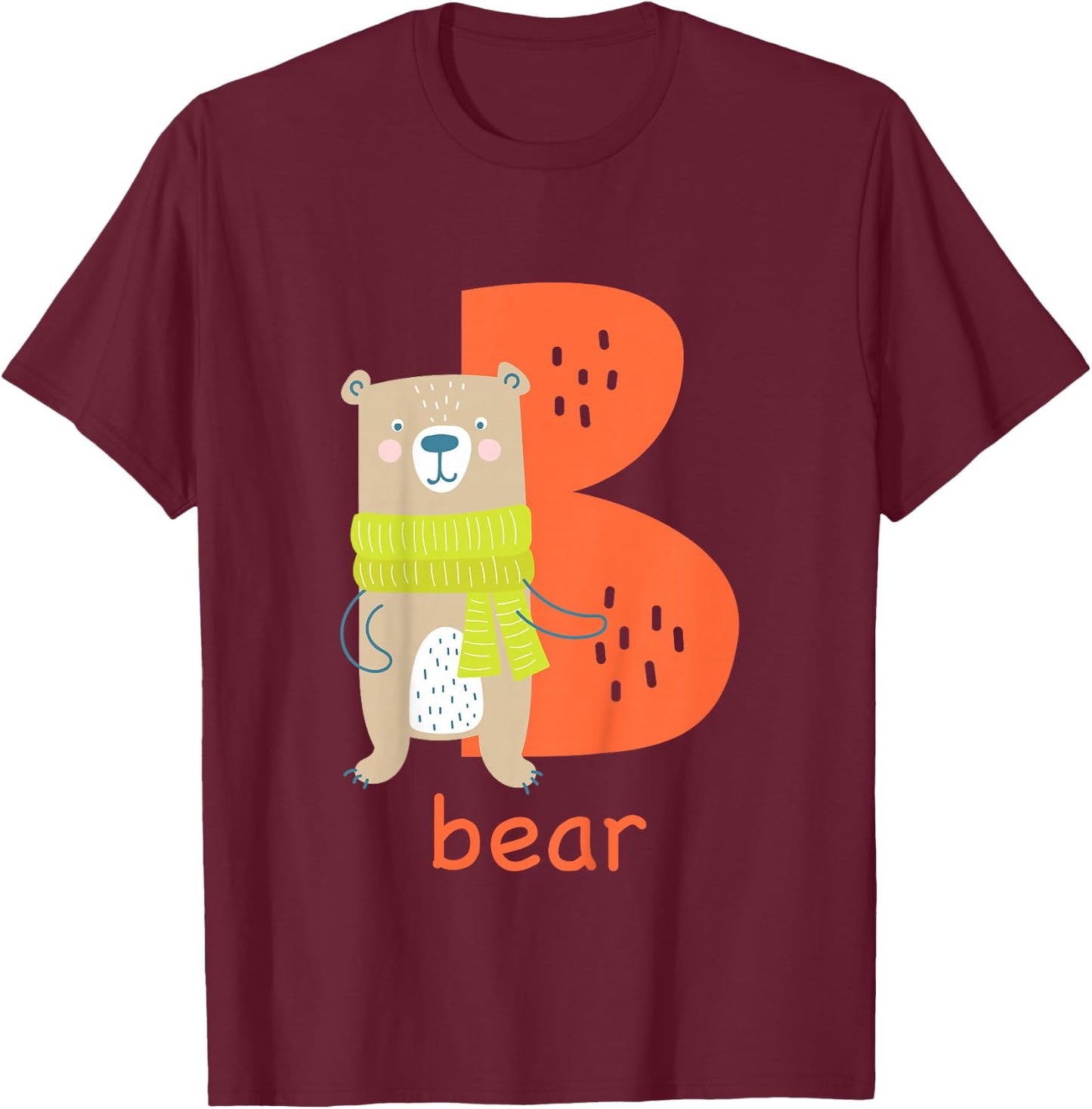 Kids Bear Letter B Alphabet Cute Animal Boys Or Girls T-Shirt - T-Shirt | Maroon