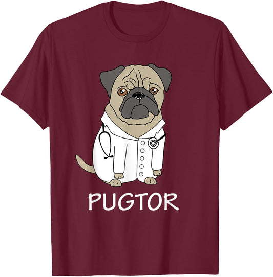 Pug Doctor Funny T Shirt Pet Dog Veterinarian Vet Gift Men Women Kids T-Shirt - T-Shirt | Maroon