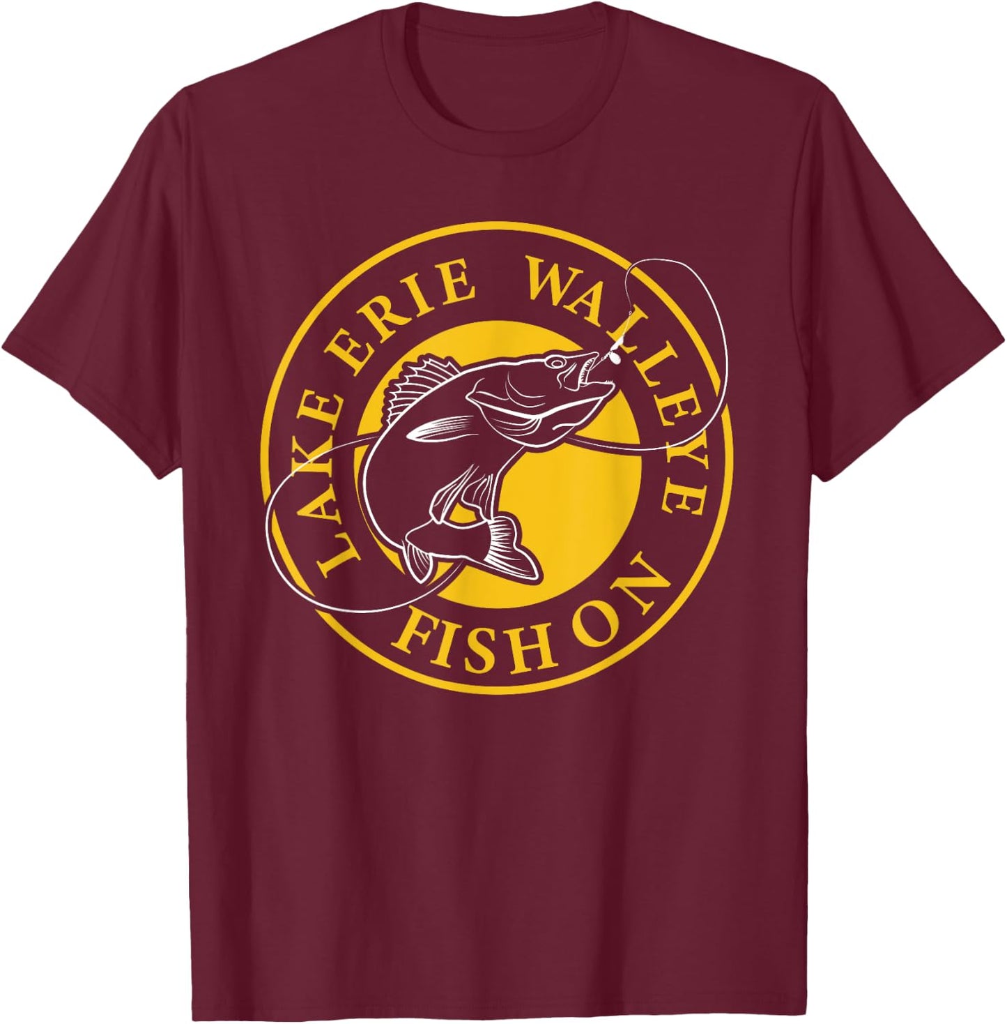 Lake Erie Walleye Fish On T-Shirt - T-Shirt | Maroon