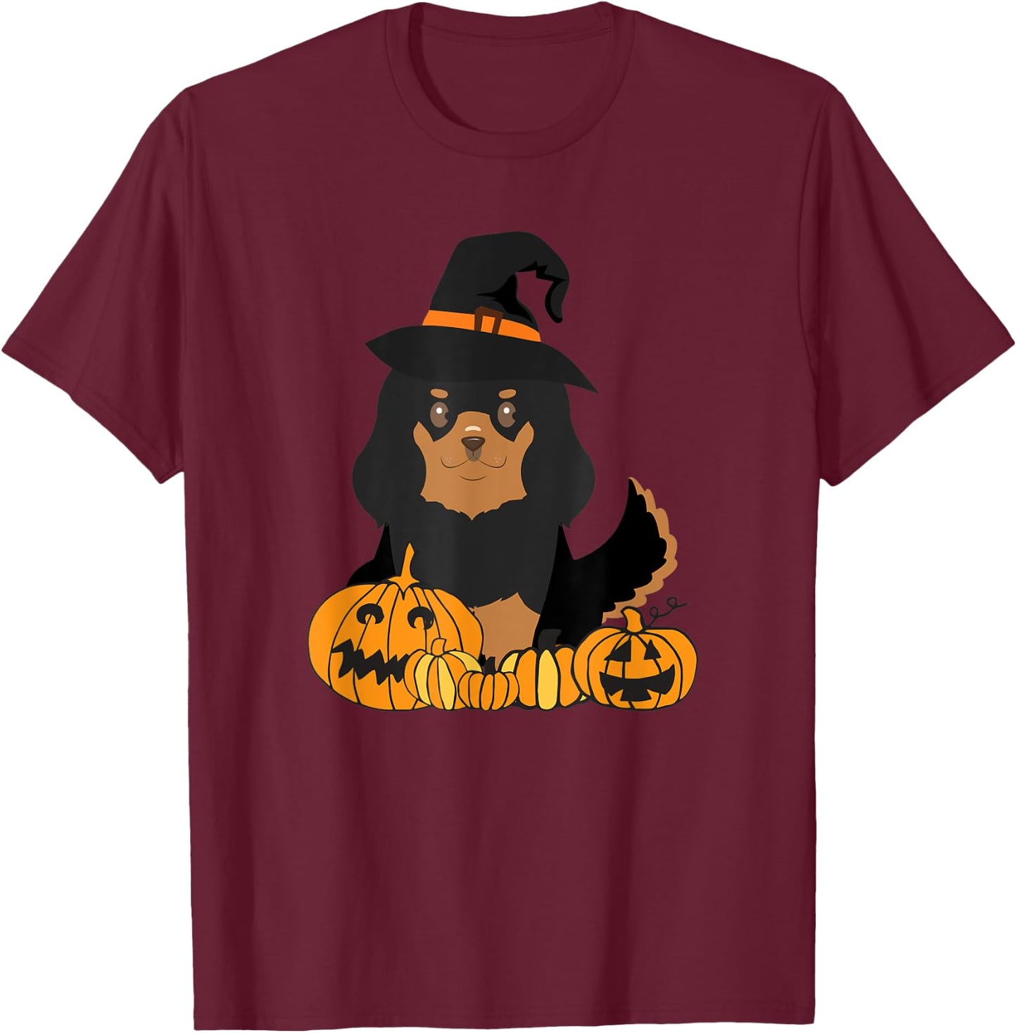 Black Tan Cavalier King Charles Spaniel Dog Halloween T-Shirt - T-Shirt | Maroon