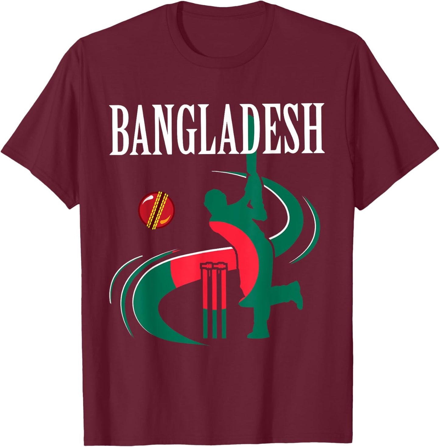 Bangladesh Cricket With Flag Brush Stroke T-Shirt - T-Shirt | Maroon