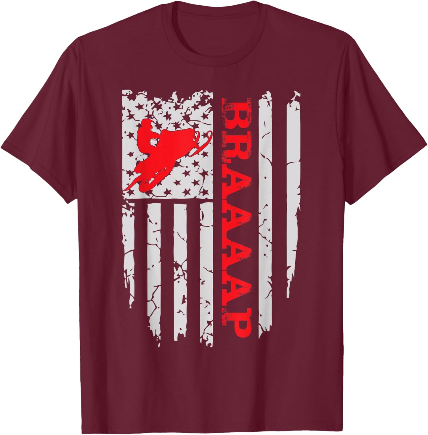 Funny American Flag Snowmobile Men Women Novelty T-Shirt - T-Shirt | Maroon