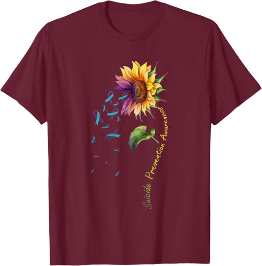 Suicide Prevention Awareness Sunflower T-Shirt - T-Shirt | Maroon
