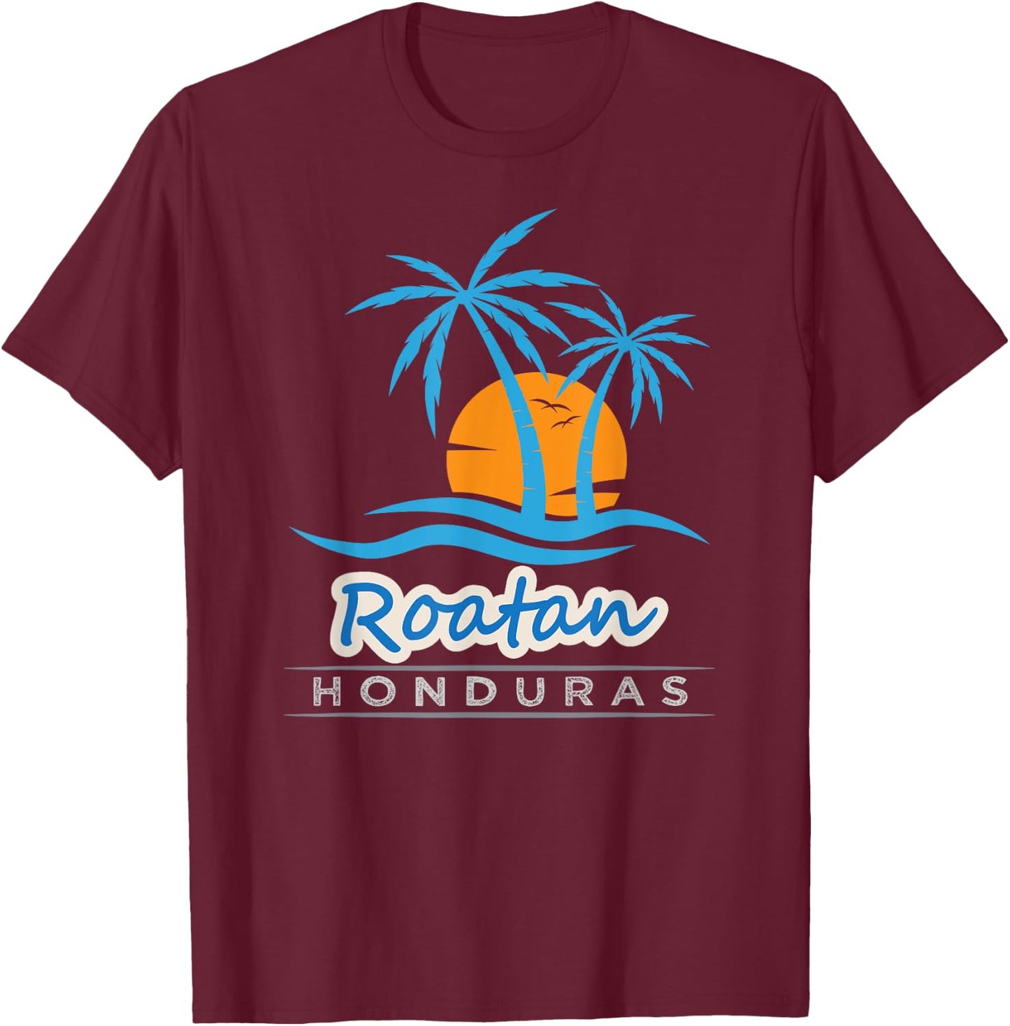 Roatan Beach Shirt - Palm Trees Sunset Honduras Roatan Beach T-Shirt - T-Shirt | Maroon