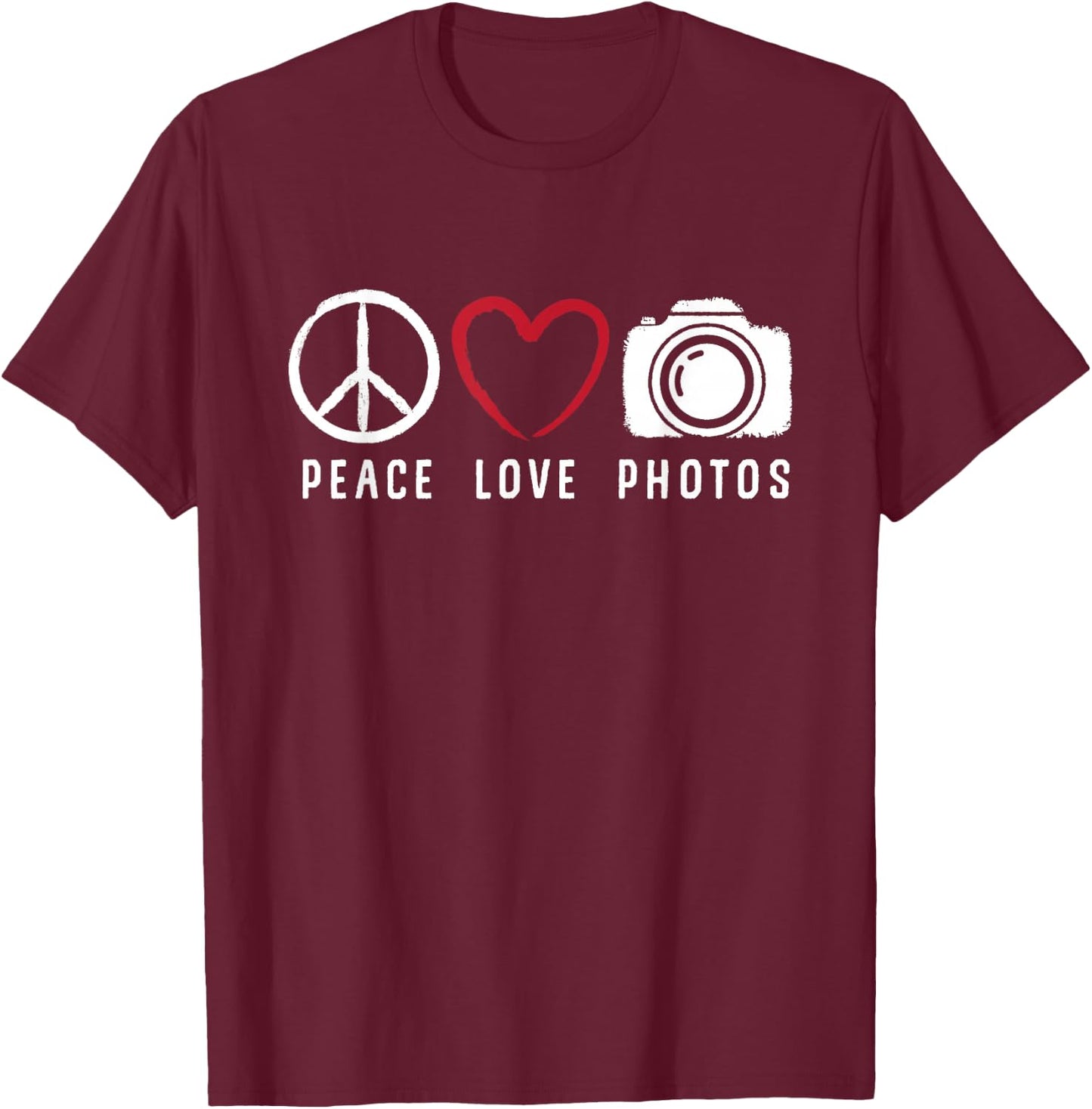 Photography Lover Peace Love Photos Camera Photographer T-Shirt - T-Shirt | Maroon