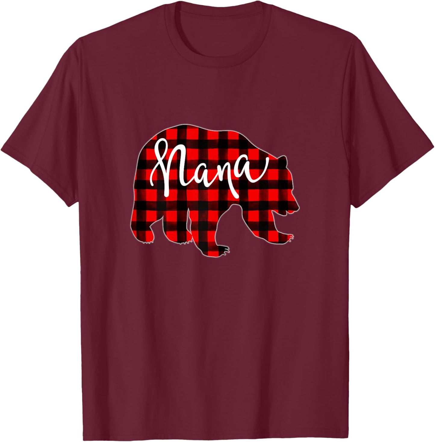 Red Plaid Nana Bear Matching Family Christmas Eve Buffalo T-Shirt - T-Shirt | Maroon