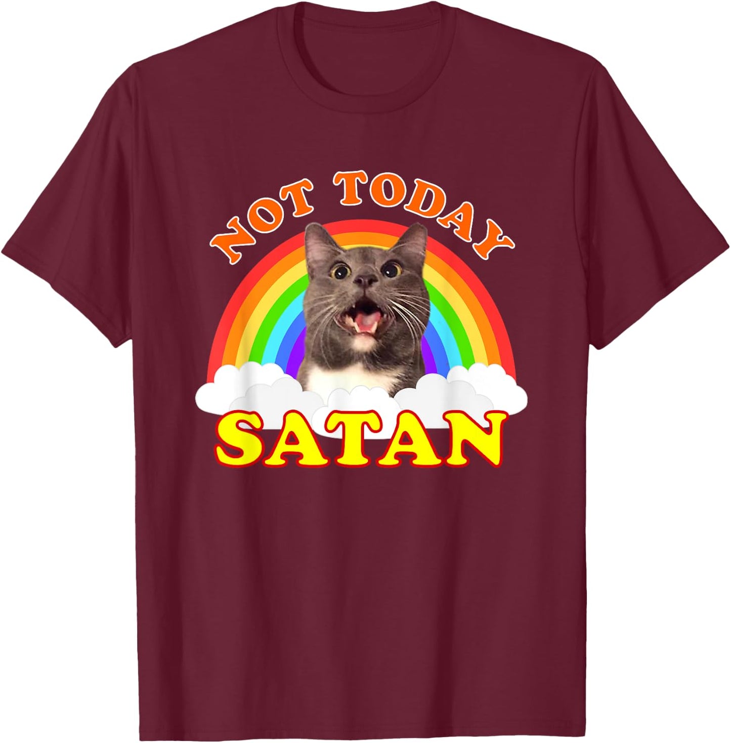 Not Today Satan Funny Rainbow Cat Meme Men Women Girls Kids T-Shirt - T-Shirt | Maroon