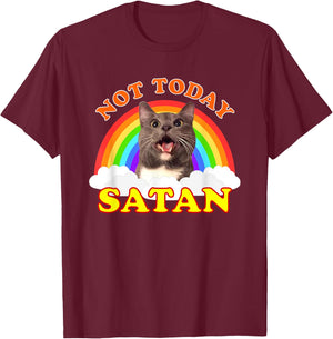 Not Today Satan Funny Rainbow Cat Meme Men Women Girls Kids T-Shirt - T-Shirt | Maroon