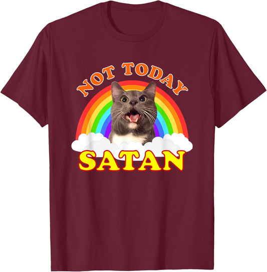 Not Today Satan Funny Rainbow Cat Meme Men Women Girls Kids T-Shirt - T-Shirt | Maroon