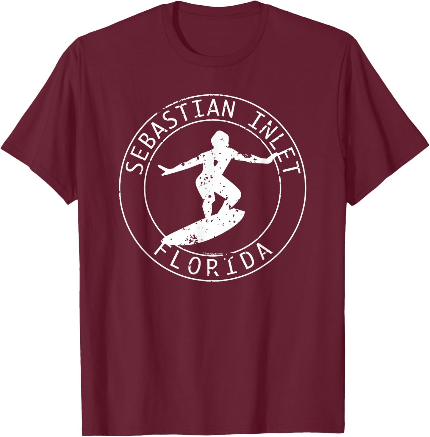 Sebastian Inlet Florida Vintage Surfer T-Shirt - T-Shirt | Maroon