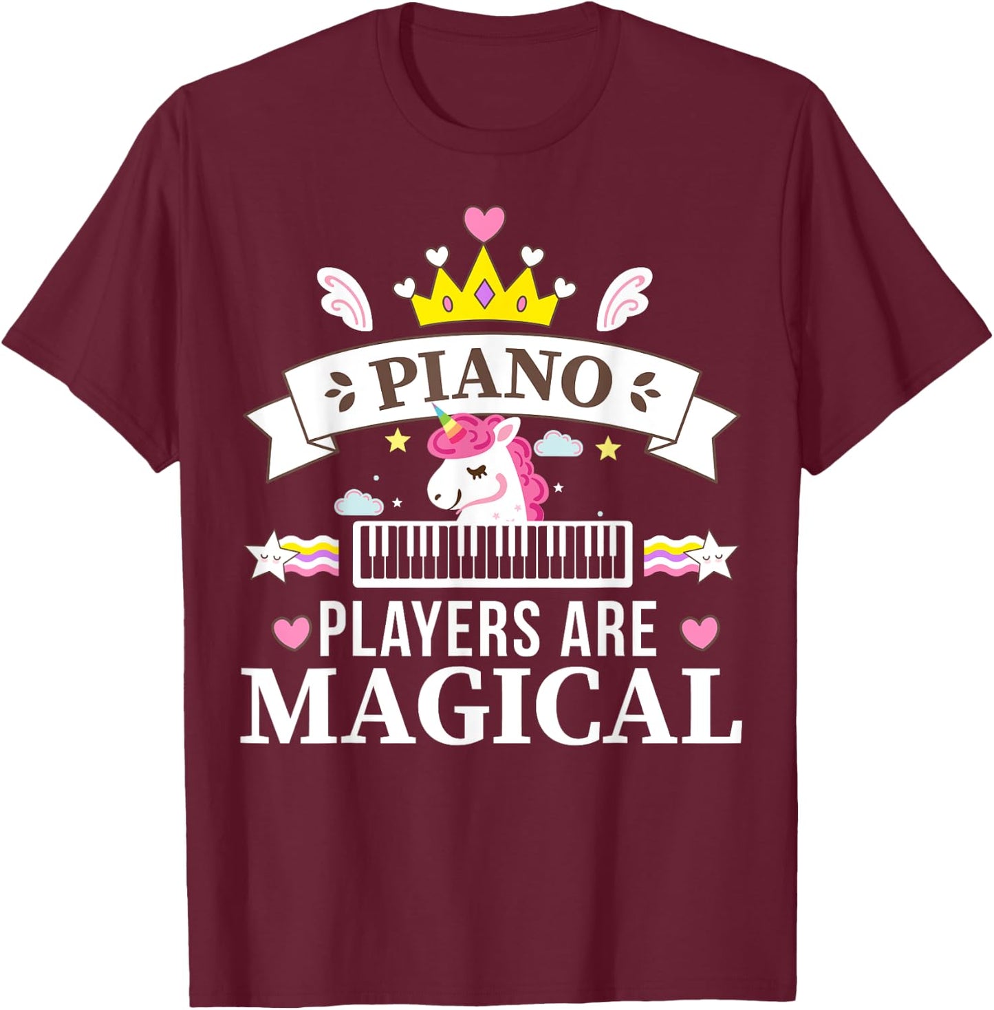 Piano Player Girl, Unicorn Student Learning Pianist Music T-Shirt - T-Shirt | Maroon