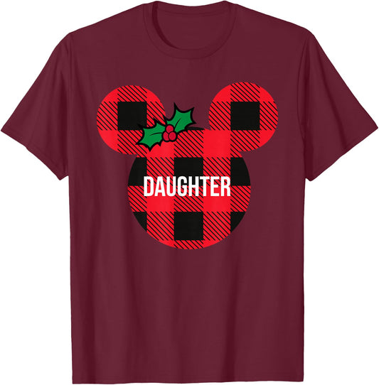 Disney Minnie Mouse Family Matching Holiday Plaid Daughter T-Shirt - T-Shirt | Maroon