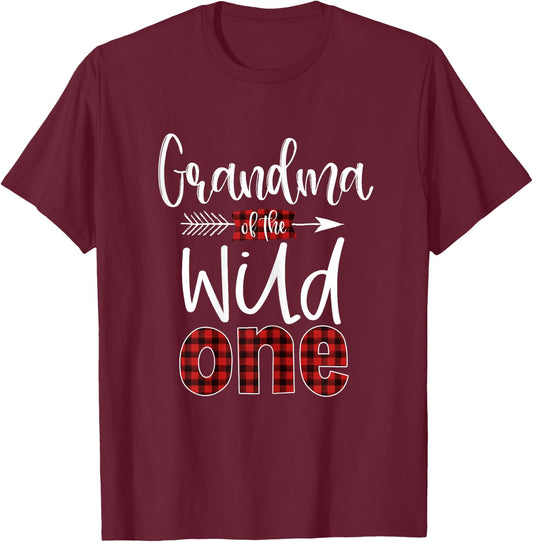 Grandma of the Wild One Shirt Plaid Lumberjack 1st Birthday T-Shirt - T-Shirt | Maroon