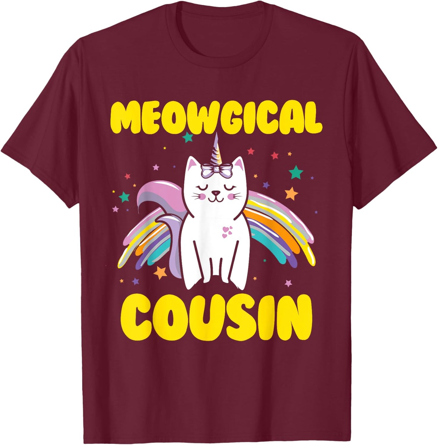 Meowgical Cousin Magical Kitty Cat Unicorn T-Shirt - T-Shirt | Maroon