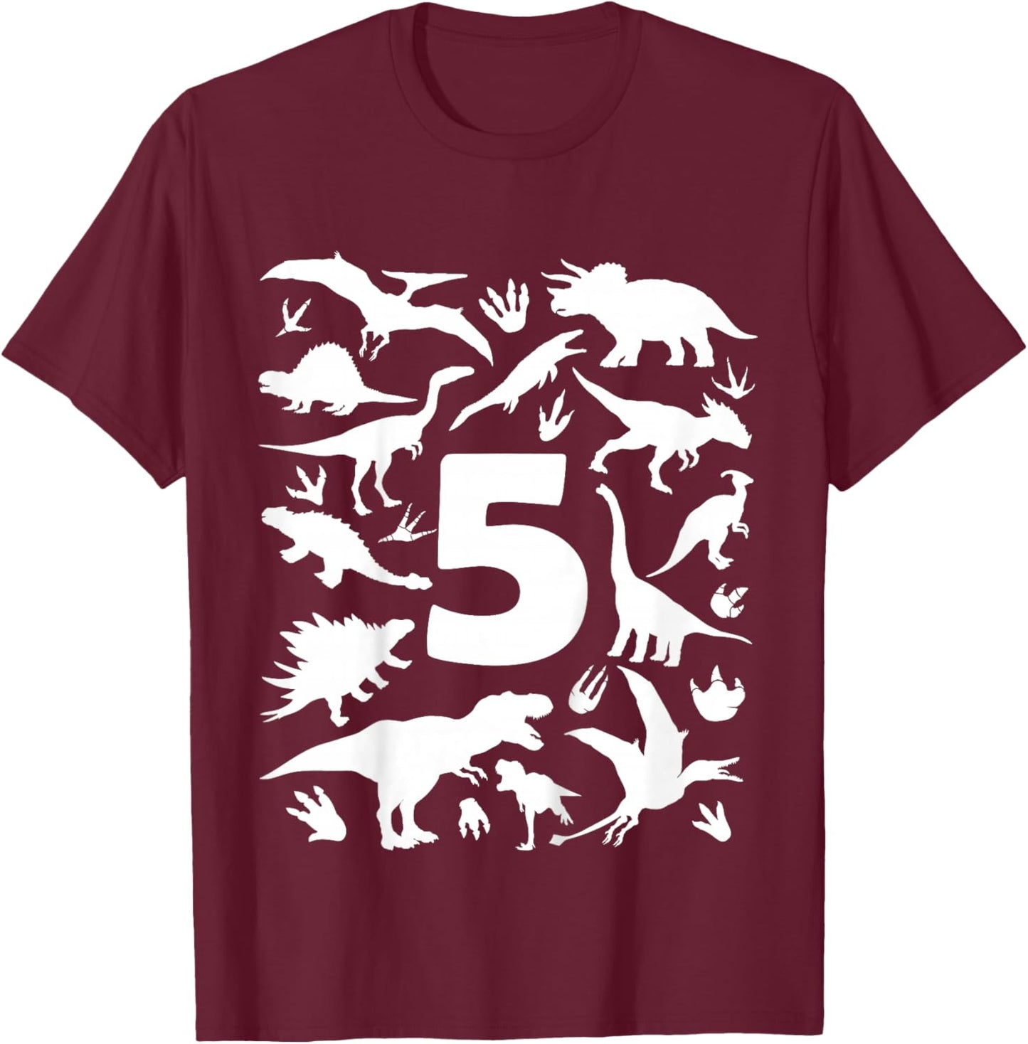 DINO 5 YEARS BOYS DINOSAUR 5th BIRTHDAY T-Shirt - T-Shirt | Maroon