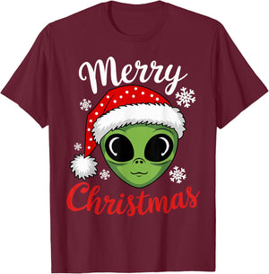 Christmas Alien Santa Christmas UFO Alien Xmas T-Shirt - T-Shirt | Maroon