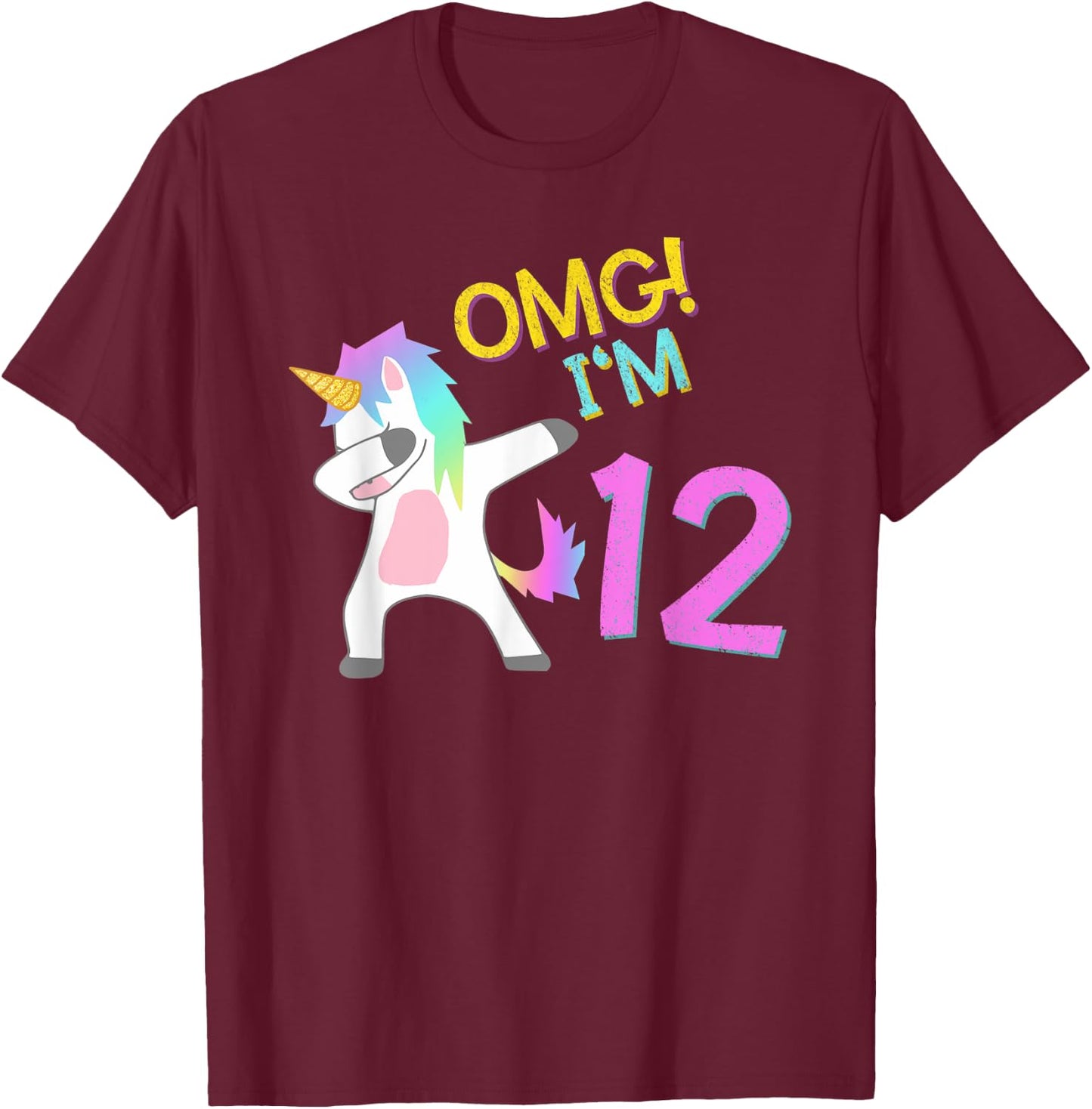 12th Birthday Dabbing Unicorn OMG 12 Years old girl T-Shirt - T-Shirt | Maroon