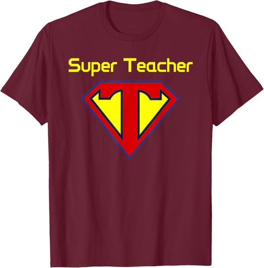 Superteacher Superhero Funny Teacher T-Shirt - T-Shirt | Maroon