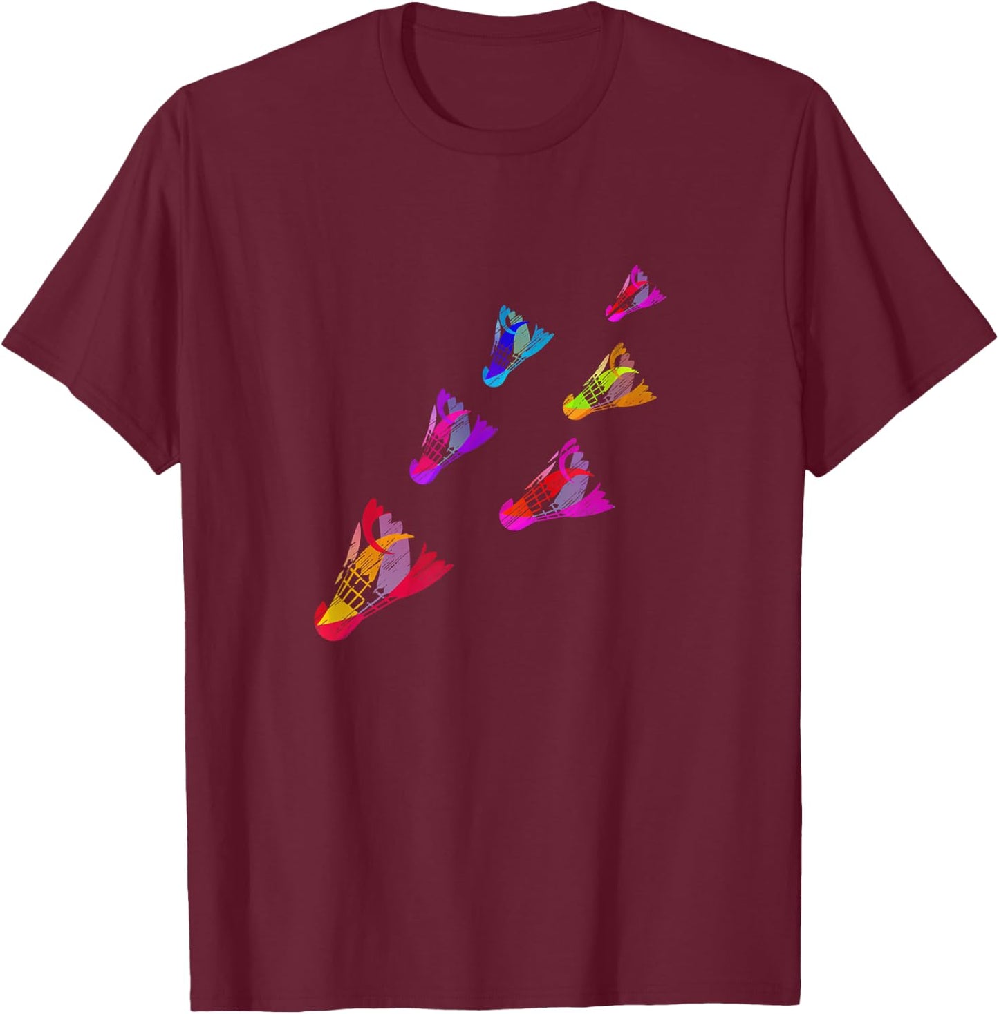 Colorful Badminton Shuttlecock Art Sports T-Shirt - T-Shirt | Maroon