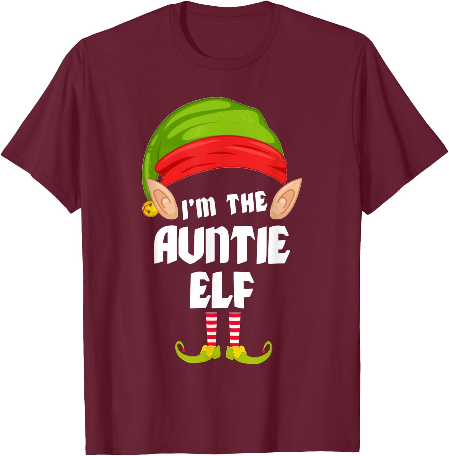 Funny Auntie Elf Matching Family Group PJ Christmas T-Shirt - T-Shirt | Maroon