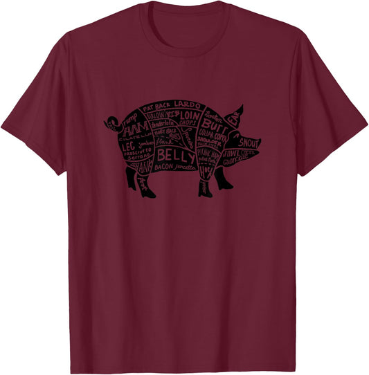 Parts of Pork Funny Hog Meat Cuts Chefs Cooks Butchers Gift T-Shirt - T-Shirt | Maroon